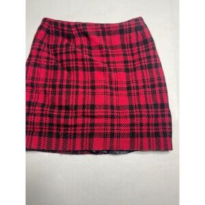 Eddie Bauer Red Black Plaid Wool Blend A Line Skirt Women Size 10